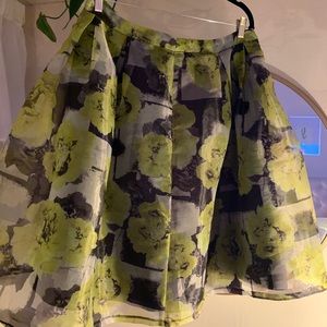 Green & black floral midi skirt